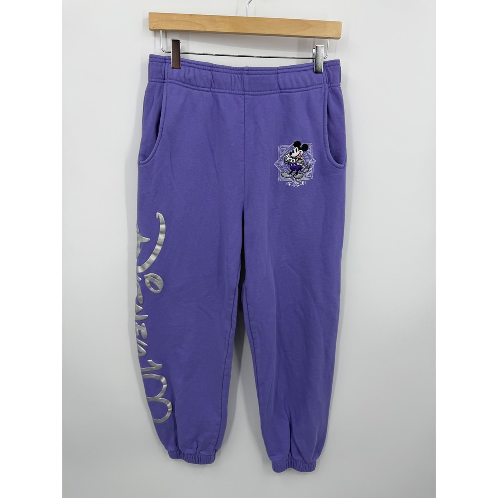 Disney 100 Years of Wonder Sweatpants Women Small Purple Silver Metallic Mickey